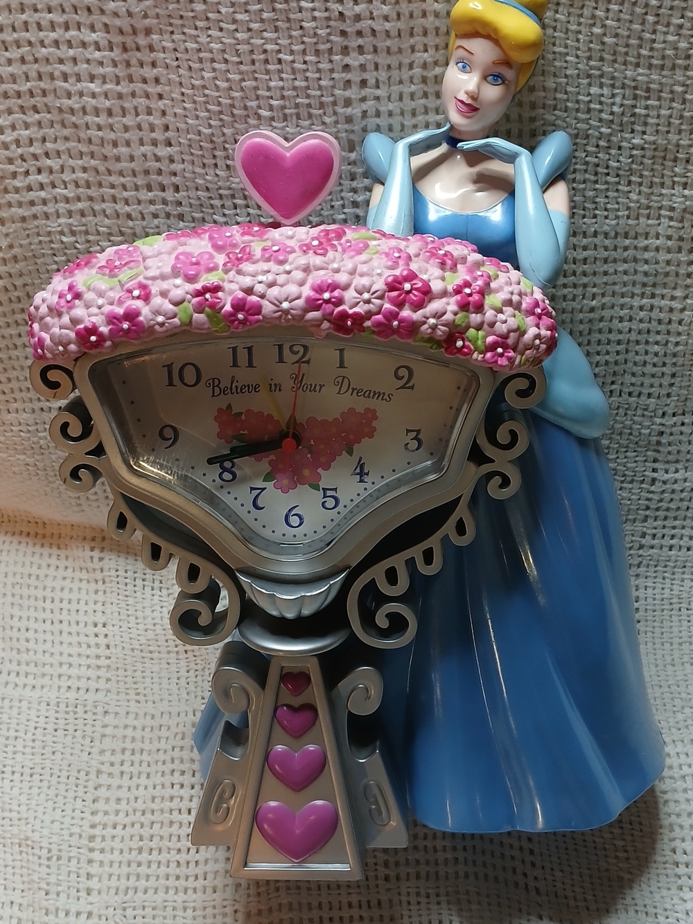 Disney Cinderella  Floral Alarm Clock And Bank. Tested And Works.